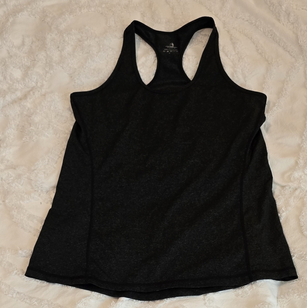 Icyzone Women's Heathered Black/Charcoal Racerback Tank Top, Size L (1206)